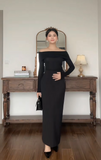 Elegant Off-the-shoulder Sheath Black Formal Dresses Black Evening Dresses HZ1121