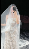 Elegant Strapless Mermaid Long Wedding Dresses Tulle Applique White Bridal Gowns Sleeveless Bridal Dresses HZ1121
