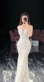 Elegant Strapless Mermaid Long Wedding Dresses Tulle Applique White Bridal Gowns Sleeveless Bridal Dresses HZ1121