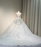 Gorgeous Ball Gown Beaded Long Wedding Dresses Tulle White Bridal Gowns Long Sleeve Bridal Dresses HZ1121