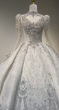 Gorgeous Ball Gown Beaded Long Wedding Dresses Tulle White Bridal Gowns Long Sleeve Bridal Dresses HZ1121