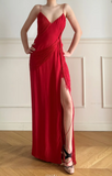 Sexy Spaghetti Strap Sheath Burgundy Long Prom Dresses Burgundy Evening Dresses with Slits HZ1121