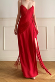 Sexy Spaghetti Strap Sheath Burgundy Long Prom Dresses Burgundy Evening Dresses with Slits HZ1121
