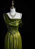 Simple Sheath Long Prom Dresses Satin Green Evening Gown HZ1121