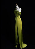 Simple Sheath Long Prom Dresses Satin Green Evening Gown HZ1121