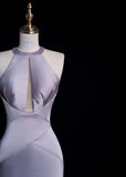 Elegant Halter Mermaid Long Prom Dress Satin Gray-Purple Evening Dress HZ1121