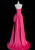 Elegant Strapless Sheath Long Prom Dresses Satin Pink Evening Dresses HZ1121