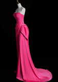Elegant Strapless Sheath Long Prom Dresses Satin Pink Evening Dresses HZ1121