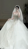 Luxury Strapless Ball Gown Long Wedding Dresses Tulle White Bride Gowns Rhinestone Sleeveless Bridal Dresses HZ1121
