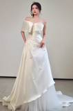 Simple Sheath Long Wedding Dresses Satin Flower White Bridal Gowns Sleeveless Bridal Dresses HZ1121
