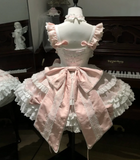 Cute Strap Ball Gown Pink Sleeveless Short Birthday Dress Lace Sweet Lolita Dress HZ1121