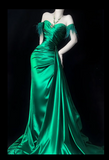 Glam Sweetheart Sheath Long Prom Dresses Satin Green Evening Dresses HZ1121