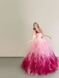 Cute Ball Gown Gradient Pink Long Prom Dresses Strapless Tulle Sleeveless Gradient Pink Quinceanera Dresses Sweet 16 Dress HZ1121