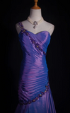 Chic One Shoulder Mermaid Purple Long Prom Dresses Sleeveless Taffeta Purple Evening Dresses HZ1121