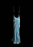 Vintage Mermaid Spaghetti Straps Blue Chiffon Long Prom Dress Party Dress Evening Dresses HZ1121