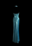 Elegant Glamour Mermaid Halter Blue Satin Long Prom Dresses Party Dress Evening Dress HZ1121