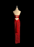 Elegant Glamour Mermaid Strapless Sequin Red Long Prom Dresses Party Dress Evening Dress HZ1121