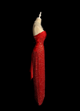 Elegant Glamour Mermaid Strapless Sequin Red Long Prom Dresses Party Dress Evening Dress HZ1121