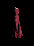 Vintage Mermaid Square Burgundy Taffeta Long Prom Dresses Evening Gowns Evening Dress HZ1121