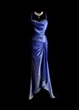 Vintage Mermaid Spaghetti Straps Satin Long Prom Dresses Ruffles Evening Gowns Evening Dress HZ1121