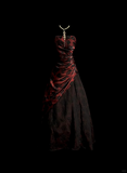 Retro Ball Gown Strapless Burgundy Floral Tulle Long Prom Dresses Evening Gowns Evening Dress HZ1121