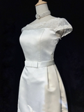Modest Wedding Dress Sheath Scoop Neck Short Sleeves Summer Lace Wedding Dresses Bride Dress Bridal Gowns HZ1121