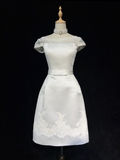 Modest Wedding Dress Sheath Scoop Neck Short Sleeves Summer Lace Wedding Dresses Bride Dress Bridal Gowns HZ1121