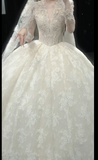 Luxury Ball Gown Long Wedding Dresses Lace Applique White Bridal Gowns Long Sleeve Bridal Dresses HZ1121
