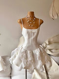 Simple A line Spaghetti Straps White Short Satin Formal Homecoming Dresses Party Graduation Dress Hoco Dresses HZ1121