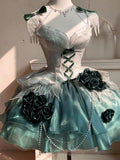 Vintage Ball Gown Spaghetti Straps Chiffon Green Summer 18th Birthday Dress Green Short Lolita Dress 18th Birthday Outfits HZ1121