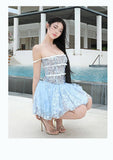 Cute A line Strapless Blue Lace Party Dresses Short Formal Homecoming Dresses Night Chic Elegant Short Dresses Cocktail Dress 16th Birthday Outfits Hoco Dresses HZ1121