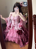 Vintage Ball Gown Spaghetti Straps Chiffon Summer 18th Birthday Dress High Low Ombre Pink Lolita Dress Birthday Outfits HZ1121