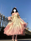 Vintage Ball Gown Off The Shoulder Short Sleeves 16th Ombre Pink Birthday Dresses Lolita Dress Birthday Outfits HZ1121