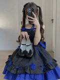 Retro Ball Gown Strapless Short Royal Blue Mini Floral 16th Birthday Dress Lolita Dress 18th Birthday Outfits HZ1121