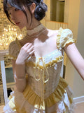 Sweet Ball Gown Square Neck Yellow Lace Short 16th Birthday Dress Lolita Dress Birthday Outfits HZ1121