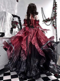 Princess Ball Gown Off The Shoulder Short Sleeves Ombre Burgundy Floral 16th Chiffon Birthday Dress Lolita Dress 18th Birthday Outfits HZ1121