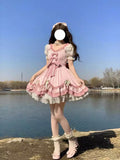 Sweet Ball Gown Lolita Outfits Short Sleeves Pink 16th Birthday Dress Lolita Summer Dress Birthday Outfits HZ1121