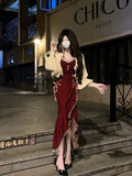 Vintage Mermaid Spaghetti Straps Burgundy Long 18th Birthday Dress Lolita Summer Dress Birthday Outfits HZ1121