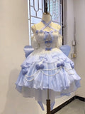 Vintage Ball Gown Off The Shoulder Ombre Blue Chiffon 22th Birthday Dresses Lolita Dress Cute Lolita Outfits HZ1121