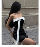 Cute A line Strapless Black Party Dresses Short Formal Homecoming Dresses Night Chic Elegant Short Dresses Cocktail Dress 16th Birthday Outfits Hoco Dresses HZ1121