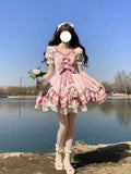 Sweet Ball Gown Lolita Outfits Short Sleeves Pink 16th Birthday Dress Lolita Summer Dress Birthday Outfits HZ1121