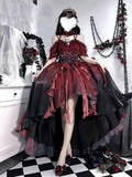Princess Ball Gown Off The Shoulder Short Sleeves Ombre Burgundy Floral 16th Chiffon Birthday Dress Lolita Dress 18th Birthday Outfits HZ1121