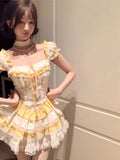 Sweet Ball Gown Square Neck Yellow Lace Short 16th Birthday Dress Lolita Dress Birthday Outfits HZ1121