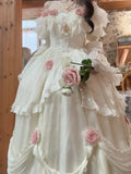 Retro Ball Gown Off The Shoulder Short Sleeves White Rose Floral 16th Chiffon Birthday Dress Lolita Dress 18th Birthday Outfits HZ1121