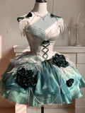 Vintage Ball Gown Spaghetti Straps Chiffon Green Summer 18th Birthday Dress Green Short Lolita Dress 18th Birthday Outfits HZ1121