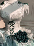 Vintage Ball Gown Spaghetti Straps Chiffon Green Summer 18th Birthday Dress Green Short Lolita Dress 18th Birthday Outfits HZ1121