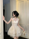 Pretty Ball Gown Halter Ivory Lace Short Mini Formal 8th Grade Homecoming Dresses Summer Middle School Hoco Dress Homecoming Outfits HZ1121