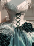 Vintage Ball Gown Spaghetti Straps Chiffon Green Summer 18th Birthday Dress Green Short Lolita Dress 18th Birthday Outfits HZ1121