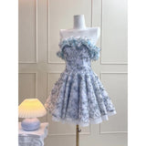 Simple A line Strapless Blue Lace Party Dresses Short Formal Homecoming Dresses Night Chic Elegant Short Dresses Cocktail Dress 18th Birthday Outfits Hoco Dresses HZ1121