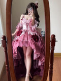 Vintage Ball Gown Spaghetti Straps Chiffon Summer 18th Birthday Dress High Low Ombre Pink Lolita Dress Birthday Outfits HZ1121
